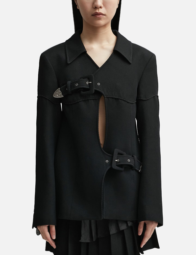 Andersson Bell Rita Crossed Buckle Blazer In Black