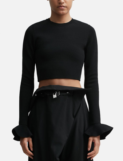 Jw Anderson Cropped Knit Jumper With Ruffled Sleeves In Black
