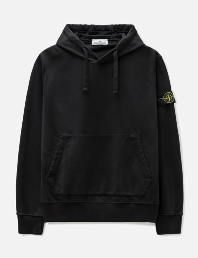 Stone Island Garment Dyed Cotton Hoodie In Black