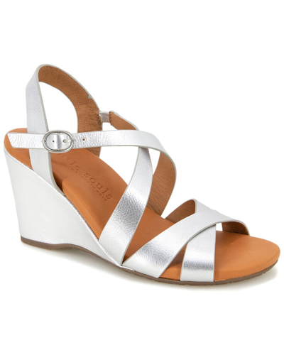 Gentle Souls By Kenneth Cole Isla Leather Wedge Sandal In Silver