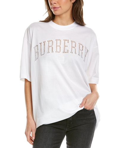 Burberry Lace Logo Cotton Oversized T-shirt In White