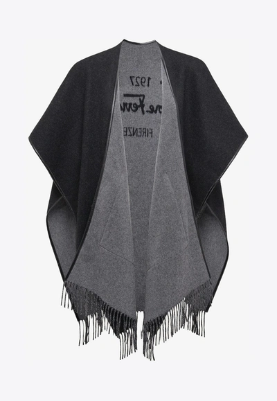 Ferragamo 1972 Wool Cashmere Fringed Cape In Black