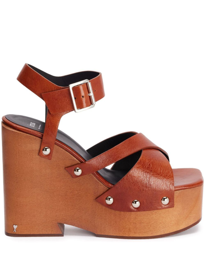 Ami Alexandre Mattiussi 120mm Leather Platform Sandals In Brown