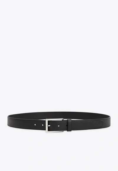 Prada Saffiano Buckle Belt In Black