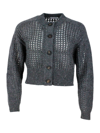 BRUNELLO CUCINELLI LONG-SLEEVED MESH CARDIGAN SWEATER IN FINE WOOL, CASHMERE AND MOHAIR EMBELLISHED WITH LAMÈ YARN FOR 