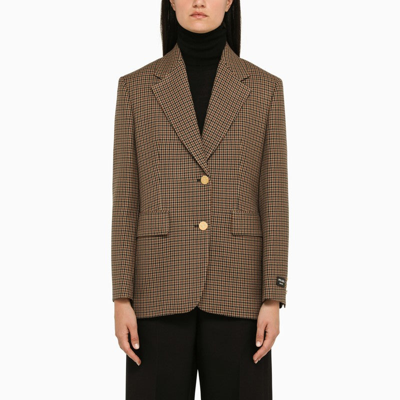 Prada Tobacco Check Single-breasted Jacket Women In Tobacco