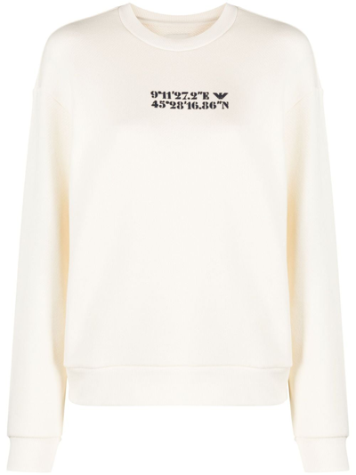 Emporio Armani Coordinate-print Cotton Sweatshirt In Milky White