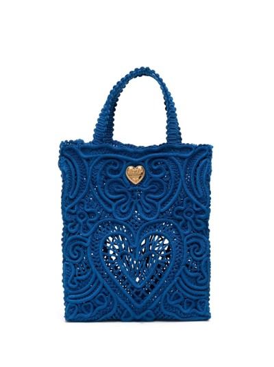 Dolce & Gabbana Medium Beatrice Cordonetto-lace Tote Bag In Blau