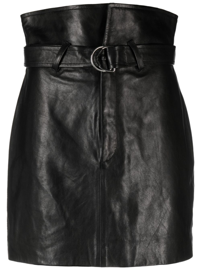 Iro Humami Belted Pleated Leather Mini Skirt In Black