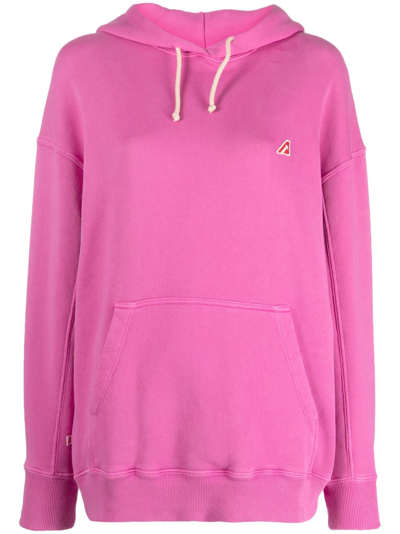 Autry Logo-patch Cotton Hoodie In Pink