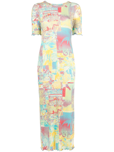 Ganni Printed Rib Jersey Maxi Dress In Multicolour