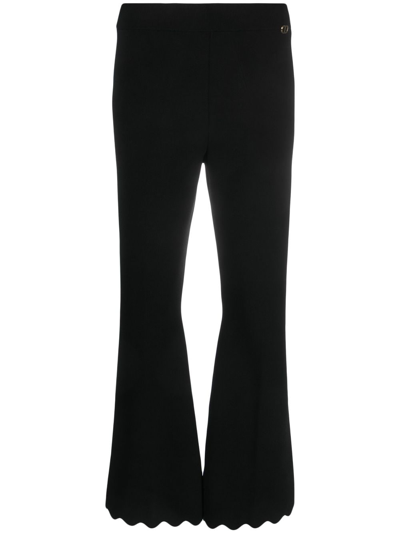 Twinset Flared Scallop-trim Trousers In Nero
