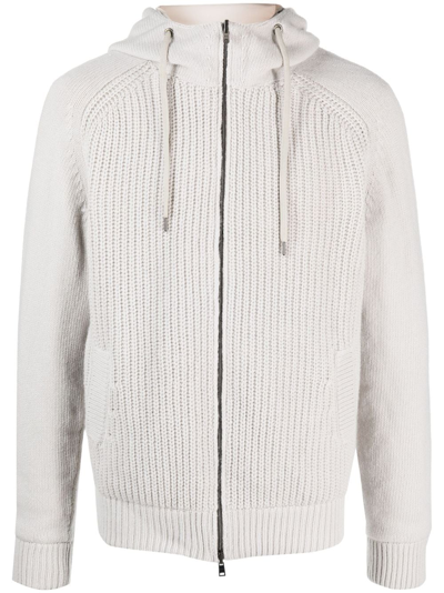 Herno Ribbed-knit Hooded Wool Jacket In Ghiaccio