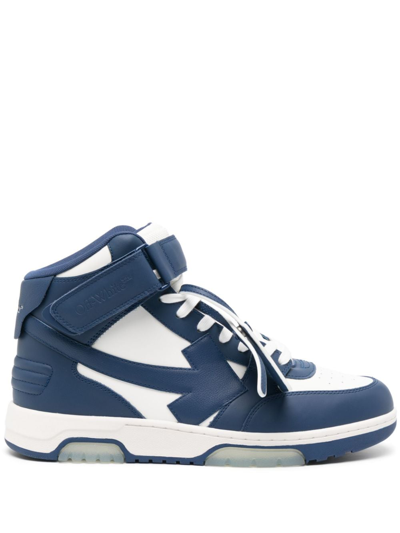 Off-white Leather Out Of Office High-top Sneakers In White,royal Blue