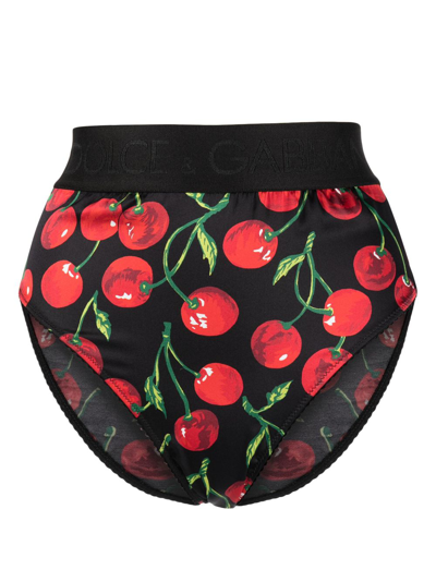 Dolce & Gabbana Cherry-print High-waist Briefs In Black