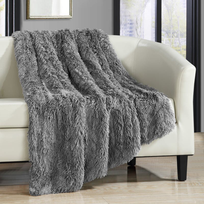 Chic Home Design Juneau Throw Blanket Cozy Super Soft Ultra Plush Decorative Shaggy Faux Fur With Mi In Gray