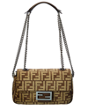 Fendi Tapestry Fabric Baguette Chain Midi Bag In Brown