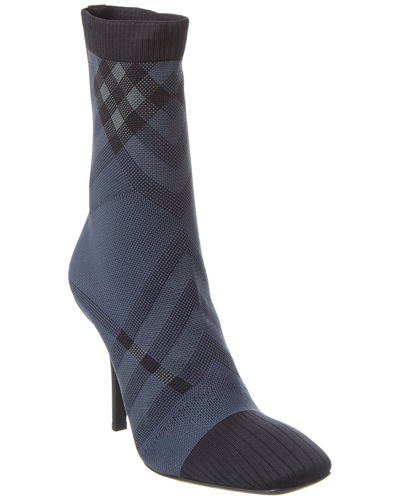 Burberry Dolman Check Stiletto Sock Booties In Grey