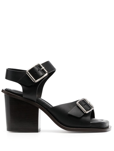 Lemaire Leather Double-buckle Heeled Sandals In Black