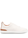 ZEGNA TRIPLE STITCH PEBBLED LEATHER SNEAKERS