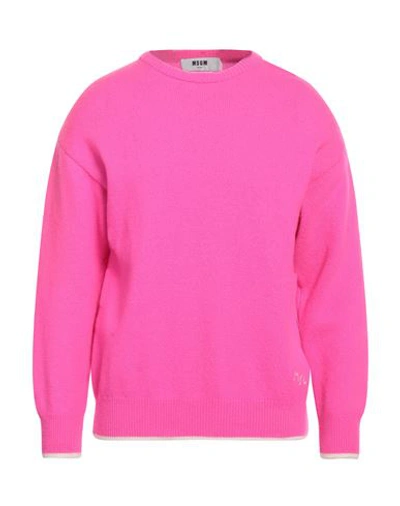 Msgm Man Sweater Fuchsia Size Xs Wool, Cashmere In Pink