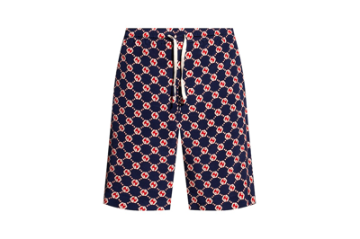 Pre-owned Gucci Gg Hexagon Silk Crepe Shorts Blue/ivory/red
