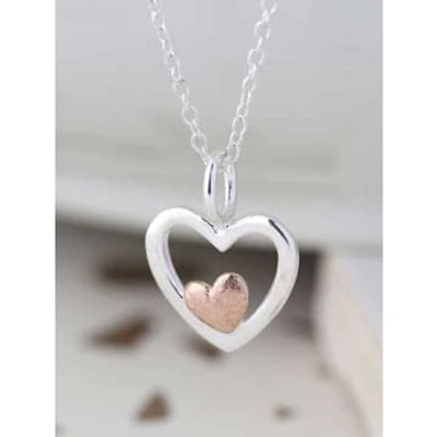 Pom Sterling Silver And Rose Gold Double Heart Necklace In Metallic