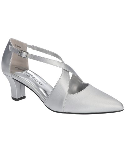 Easy Street Women's Elegance Cross Strap Front Pumps In Silver Satin