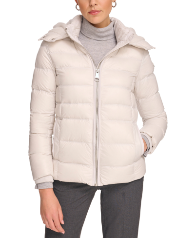 Calvin Klein Women's Shine Hooded Down Puffer Coat In Dove Grey