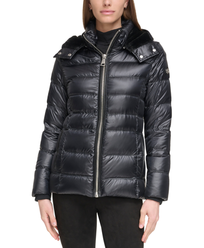 Calvin Klein Women's Shine Hooded Down Puffer Coat In Pearlized Black