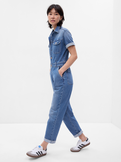 Gap Denim Jumpsuit With Washwell In Medium Indigo