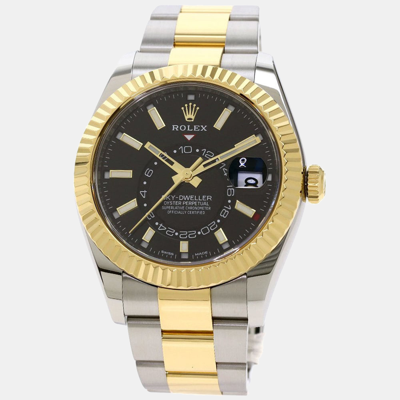 Pre-owned Rolex Black 18k Yellow Gold And Stainless Steel Sky-dweller 326933 Men's Wristwatch 42 Mm