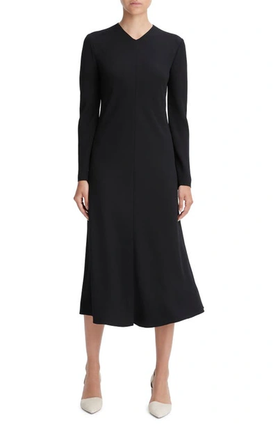 Vince Bias Cut Long Sleeve Dress In Black