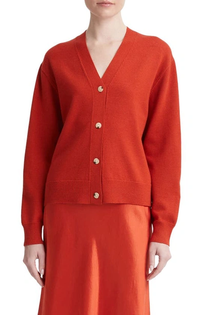 Vince Wool Cashmere Button-front Cardigan In Red