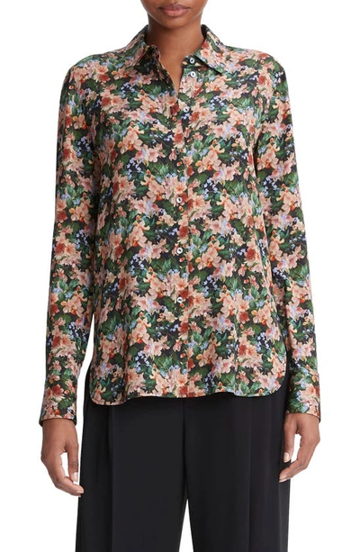 Vince Wild Primrose Slim-fitted Silk Blouse In Black