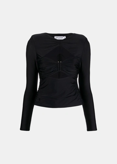 Self-portrait Ruched Cut-out Top In Black