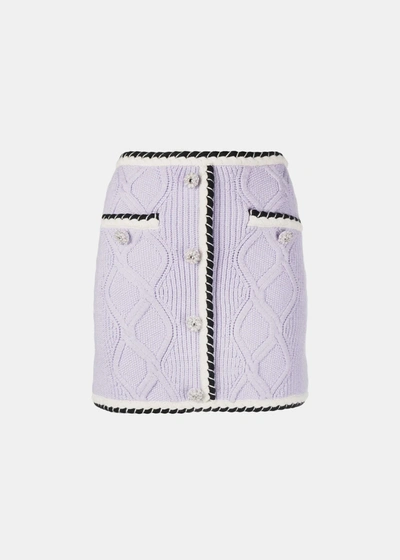 Self-portrait Contrasting-trim Cable-knit Miniskirt In Purple