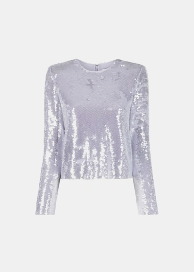 Self-portrait Sequin Long-sleeve Crop Top In Purple