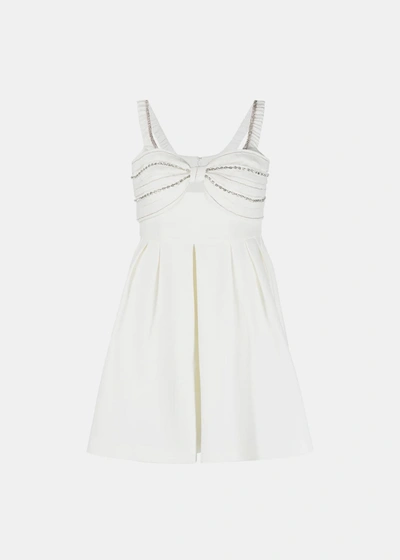 Self-portrait Bow-tie Crystal-embellished Crepe Mini Dress In White