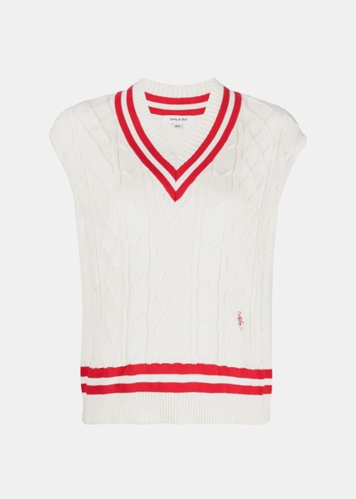 Sporty And Rich Striped Cable-knit Cotton Vest In Cream/red