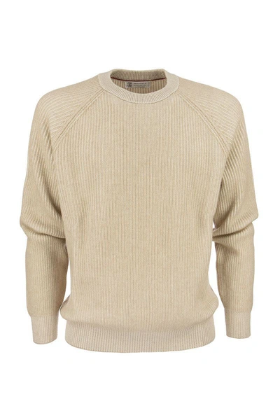 Brunello Cucinelli Cashmere Crew-neck Jumper In Honey