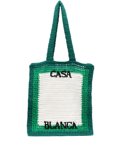 Casablanca Crochet Tennis Bag Tote In Green,white