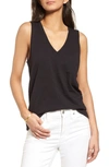 Madewell Whisper Cotton V Neck Pocket Tank In True Black