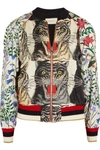 GUCCI APPLIQUÉD PRINTED SILK-TWILL BOMBER JACKET