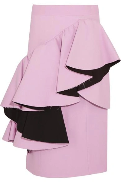 Marni Ruffled Cotton Viscose Crepe Skirt In Pink
