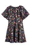 Truly Me Kids' Metallic Floral Flutter Sleeve Fit & Flare Dress In Black Multi