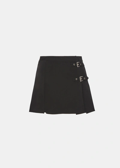 Alessandra Rich Stretch Wool Mini Skirt With Buckles In Black
