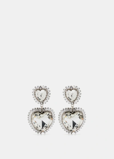 Alessandra Rich Crystal Double Hearts Earrings In Silver