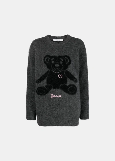 Alessandra Rich Intarsia-knit Teddy-bear Jumper In Grey