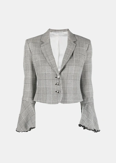 Alessandra Rich Prince De Galles-print Cropped Wool Jacket In Black-white